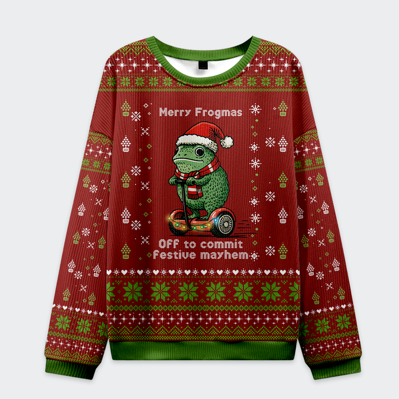 Tokyo-Tiger Off to Commit Frogmas Mayhem Christmas Ugly Sweatshirt