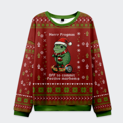 Tokyo-Tiger Off to Commit Frogmas Mayhem Christmas Ugly Sweatshirt