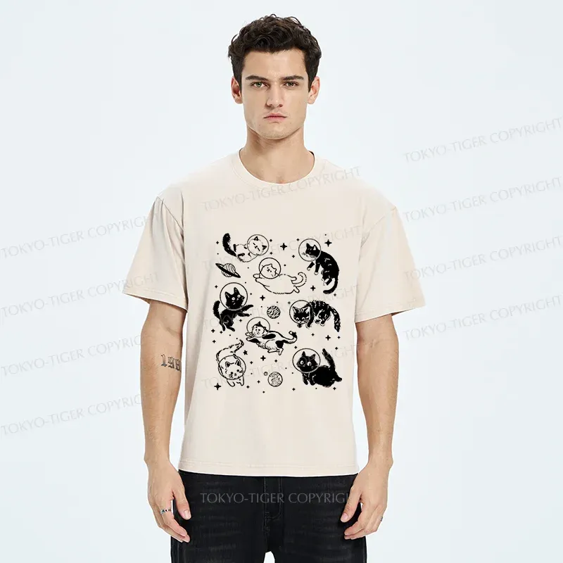 Tokyo-Tiger Space Cat Washed T-Shirt