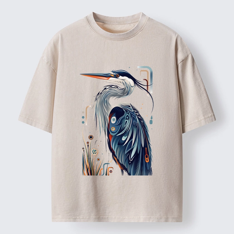 Tokyo-Tiger Stylish Blue Heron Washed T-Shirt