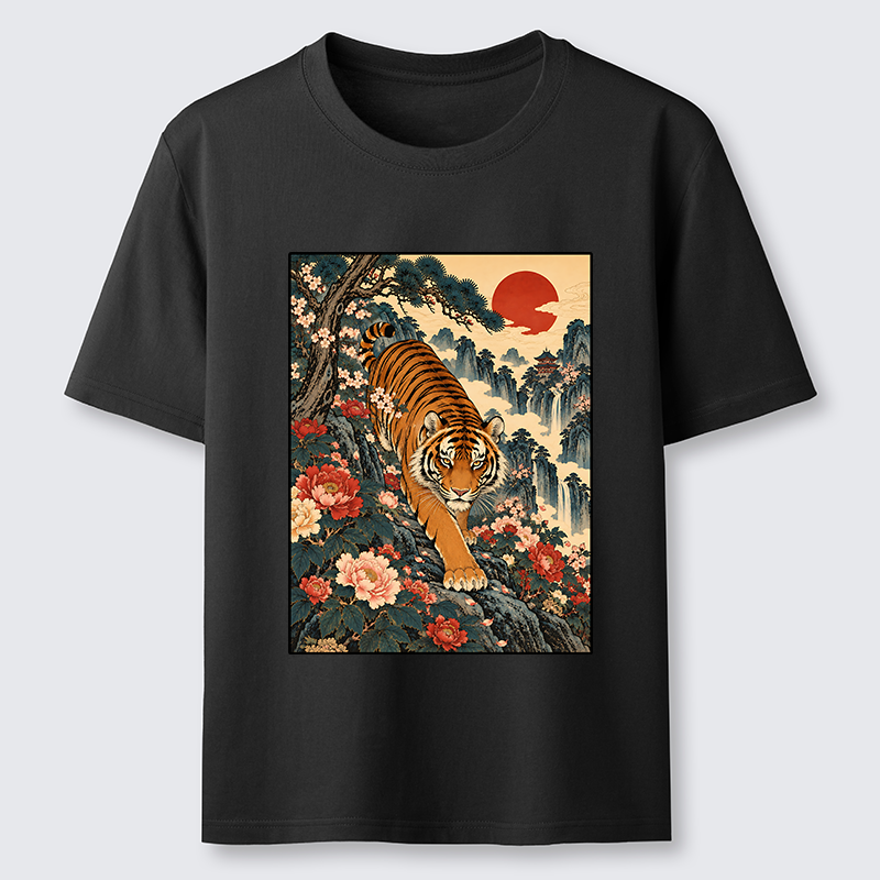Tokyo-Tiger Vintage Ukiyo Wild Tiger Floral Graphic Classic T-Shirt