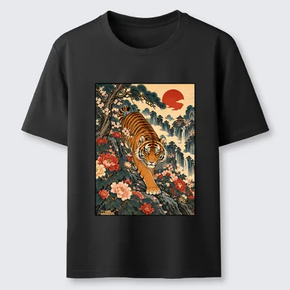 Tokyo-Tiger Vintage Ukiyo Wild Tiger Floral Graphic Classic T-Shirt