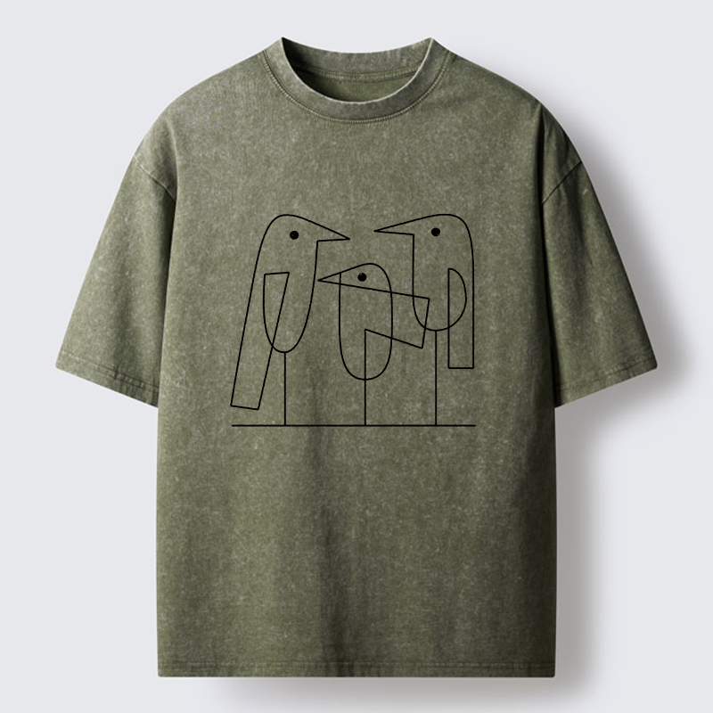 Tokyo‑Tiger Minimalist Bird Washed T-Shirt