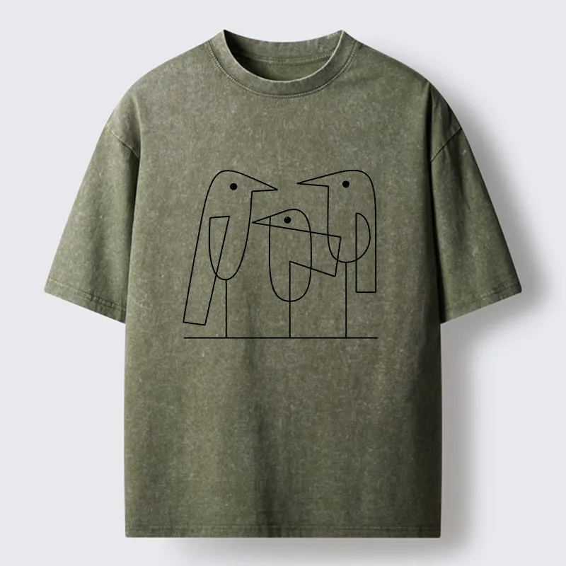 Tokyo‑Tiger Minimalist Bird Washed T-Shirt