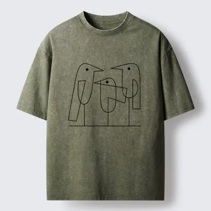 Tokyo‑Tiger Minimalist Bird Washed T-Shirt