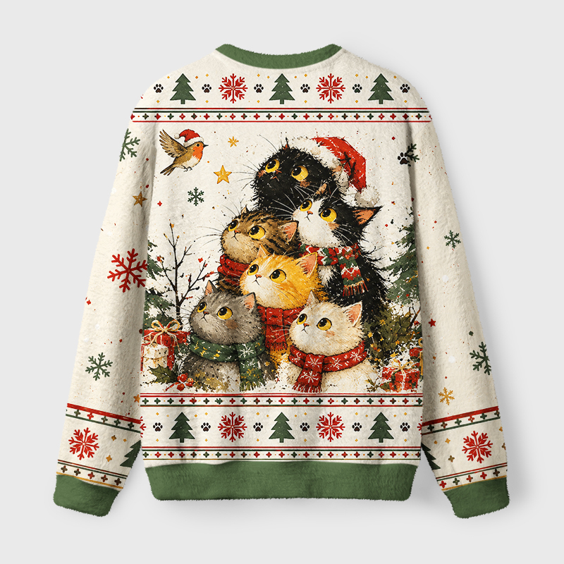 Tokyo-Tiger Winter Cat Friends Fuzzy Christmas Ugly Sweatshirt