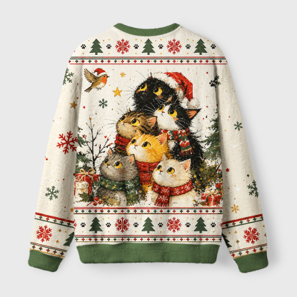 Tokyo-Tiger Winter Cat Friends Fuzzy Christmas Ugly Sweatshirt