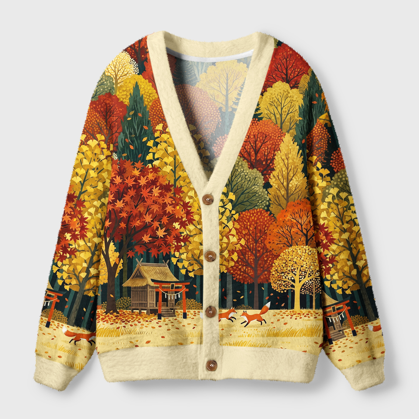 Tokyo-Tiger Guardians Of The Autumn Grove Ugly Cardigan Sweater