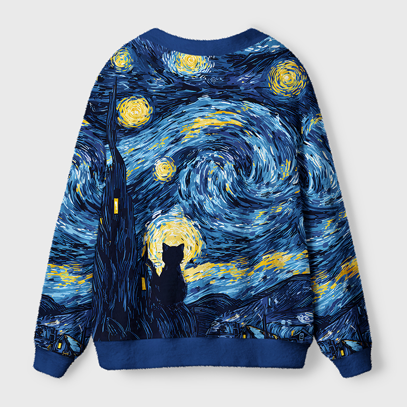 Tokyo-Tiger Cat Under The Stars Ugly Cardigan Sweater