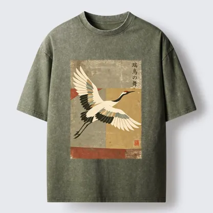 Tokyo‑Tiger Crane Spirit Washed T‑Shirt
