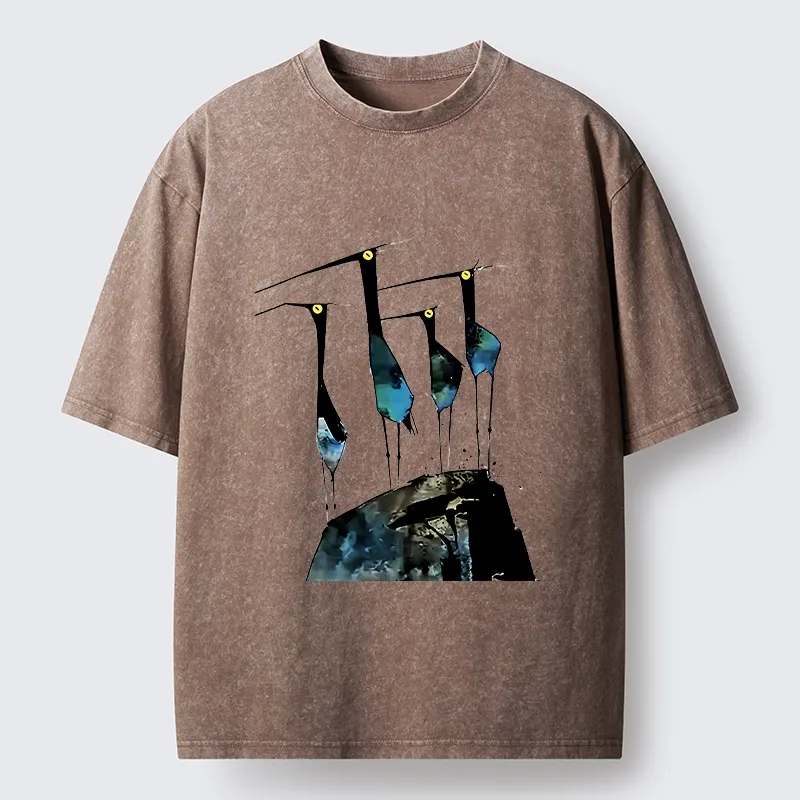 Tokyo‑Tiger Abstract Crane Art Washed T-Shirt