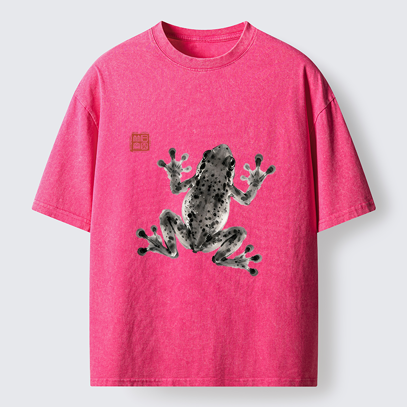 Tokyo-Tiger Ink Frog Painting Washed T-Shirt
