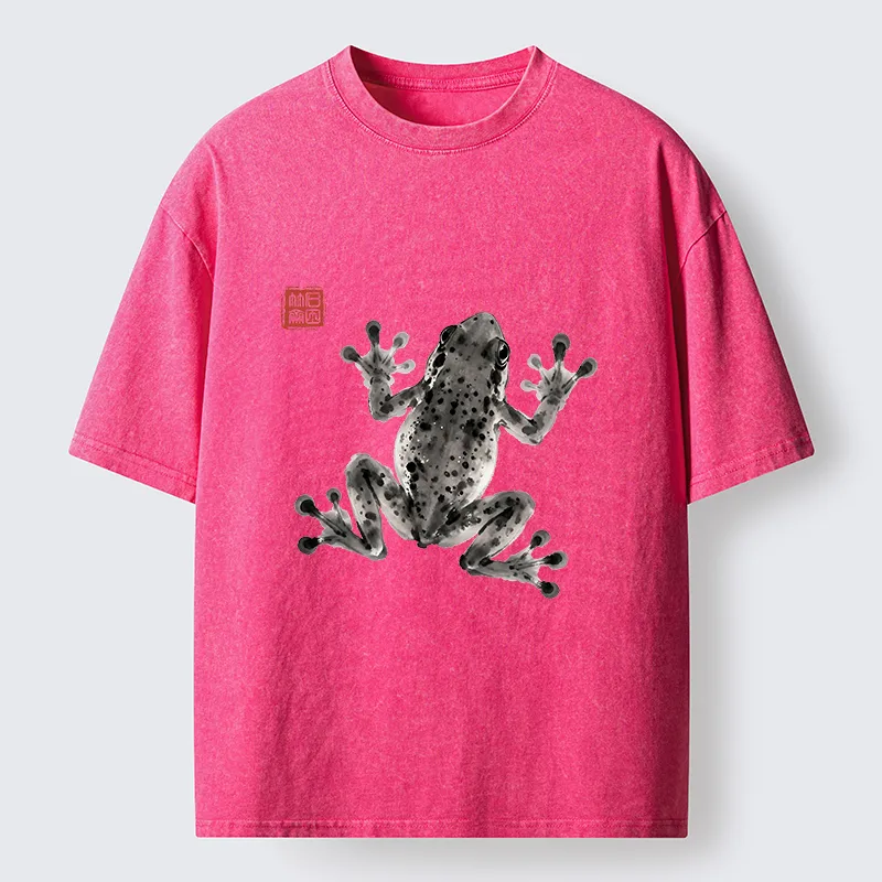 Tokyo-Tiger Ink Frog Painting Washed T-Shirt