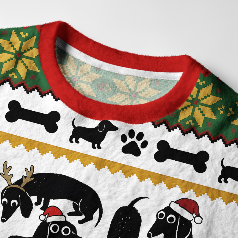 Tokyo-Tiger Cute Dachshund Fuzzy Christmas Ugly Sweatshirt