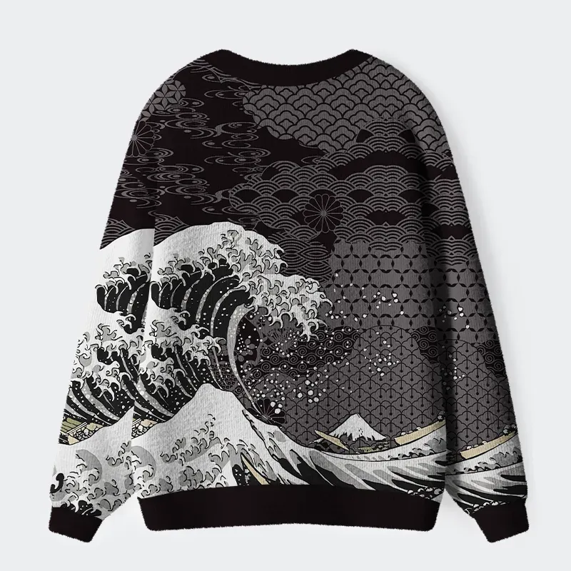 Tokyo-Tiger Great Wave Off Fuji Ugly Cardigan Sweater