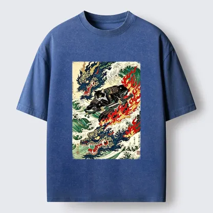 Tokyo‑Tiger Samurai Cat Beast Washed T‑Shirt