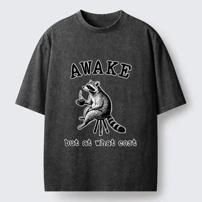 Tokyo‑Tiger Coffee Raccoon Mood Washed T‑Shirt