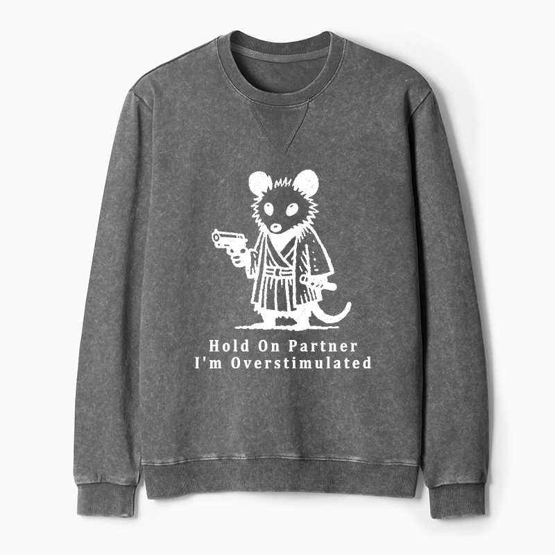 Tokyo-Tiger Funny Possum Samurai Washed Terry Sweatshirt