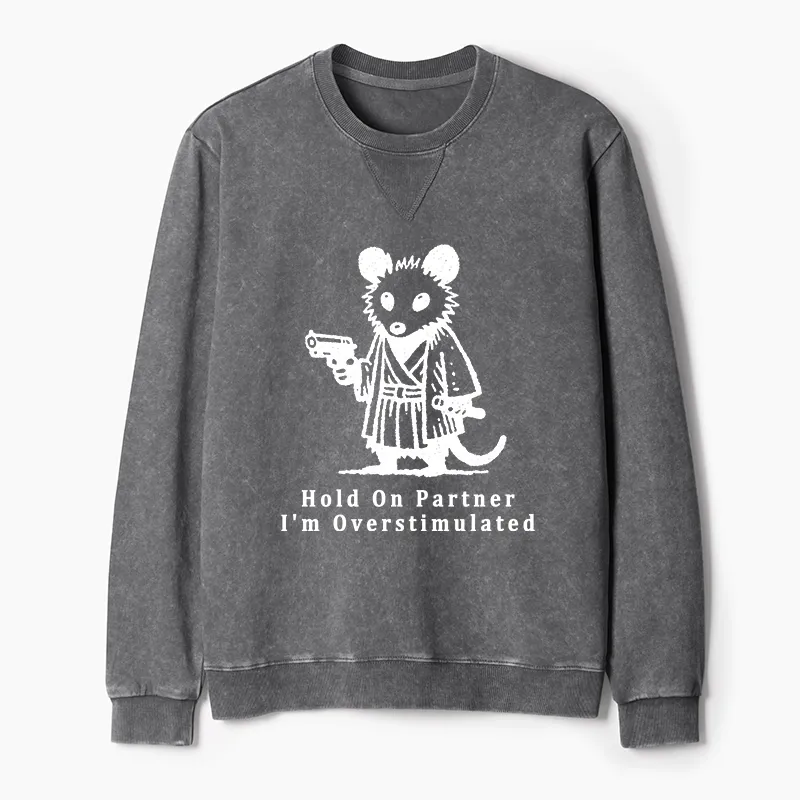 Tokyo-Tiger Funny Possum Samurai Washed Terry Sweatshirt