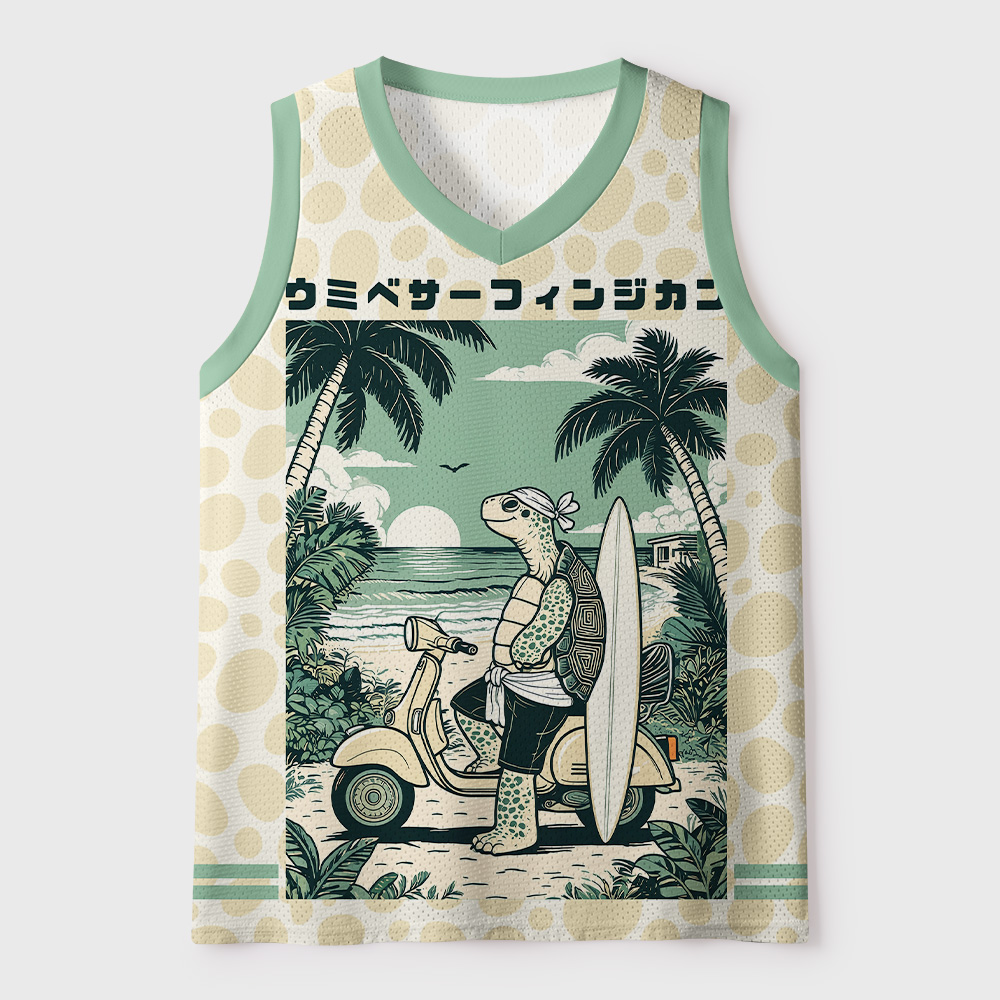 Tokyo-Tiger Coastal Surfing Turtles Mesh Tank Top