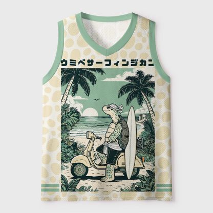 Tokyo-Tiger Coastal Surfing Turtles Mesh Tank Top