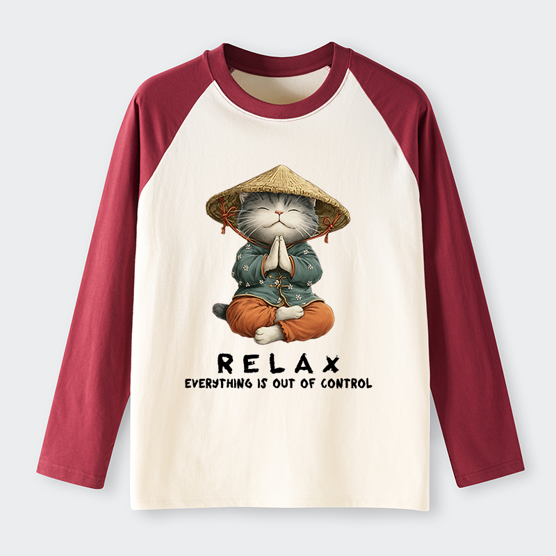 Tokyo-Tiger Zen Relax Cat Graphic Raglan Long Sleeve T-shirt