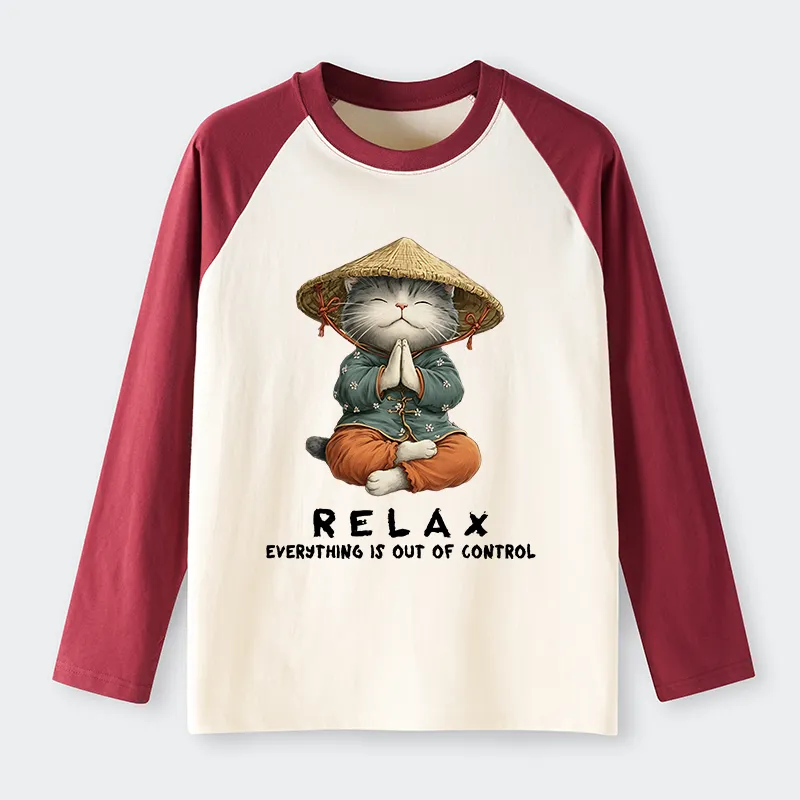Tokyo-Tiger Zen Relax Cat Graphic Raglan Long Sleeve T-shirt