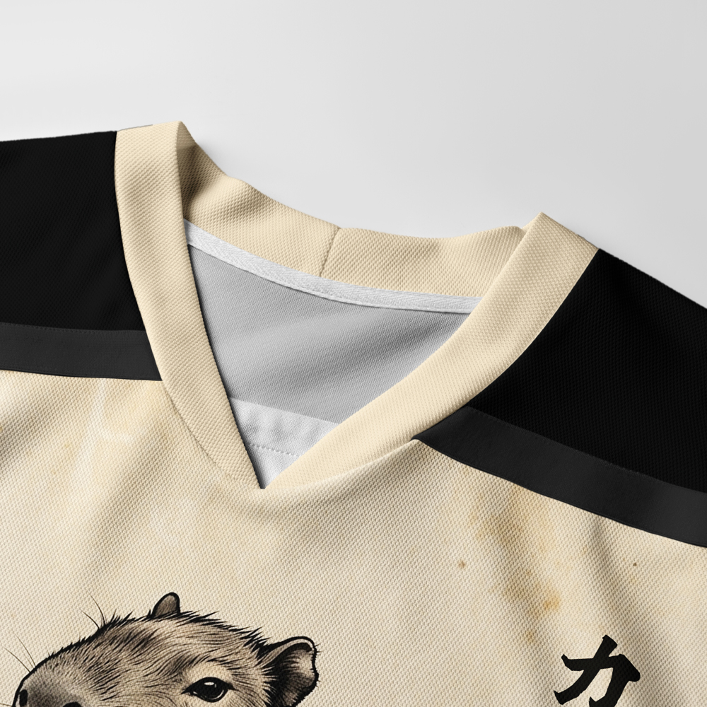 Tokyo-Tiger Japanese Ink Art Capybara Samurai Long-Sleeve Hockey Jersey
