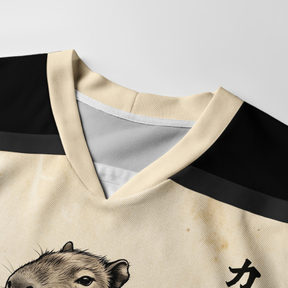 Tokyo-Tiger Japanese Ink Art Capybara Samurai Long-Sleeve Hockey Jersey