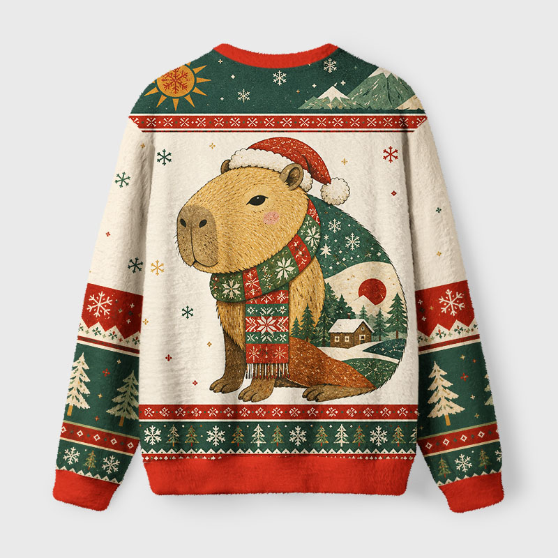 Tokyo-Tiger Winter Christmas Capybara Fuzzy Christmas Ugly Sweatshirt
