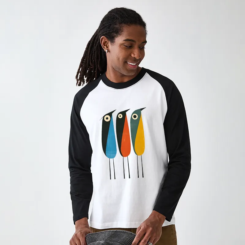 Tokyo-Tiger Bold Shape Birds Raglan Long Sleeve T-shirt