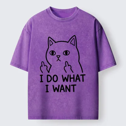Tokyo-Tiger Funny Cat Freedom Vibe Washed T-Shirt