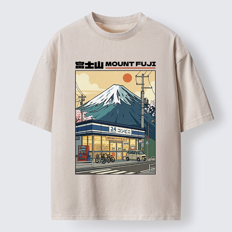 Tokyo-Tiger Japanese Street Fuji Mountain Art Washed T-Shirt