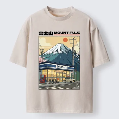 Tokyo-Tiger Japanese Street Fuji Mountain Art Washed T-Shirt