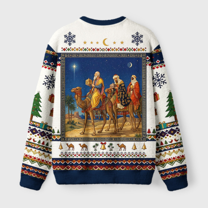 Tokyo-Tiger Vintage Three Wise Men Christmas Story Fuzzy Christmas Ugly Sweatshirt