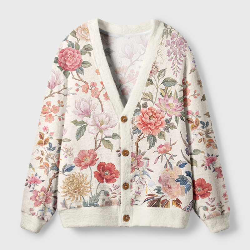 Tokyo-Tiger Cottagecore Wildflower Art Ugly Cardigan Sweater