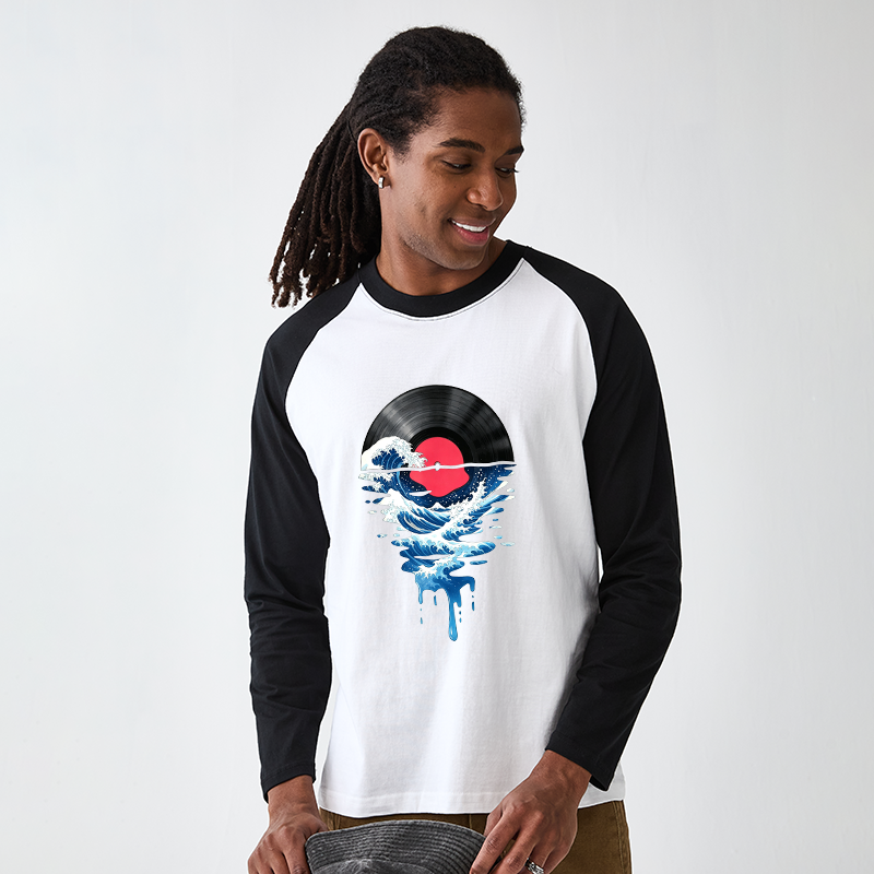 Tokyo-Tiger Vinyl Records And Waves Raglan Long Sleeve T-shirt