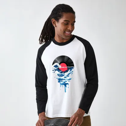 Tokyo-Tiger Vinyl Records And Waves Raglan Long Sleeve T-shirt