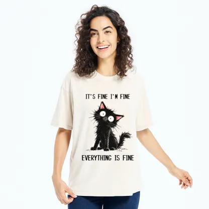 Tokyo-Tiger It's Fine Black Cat Meme Washed T-Shirt