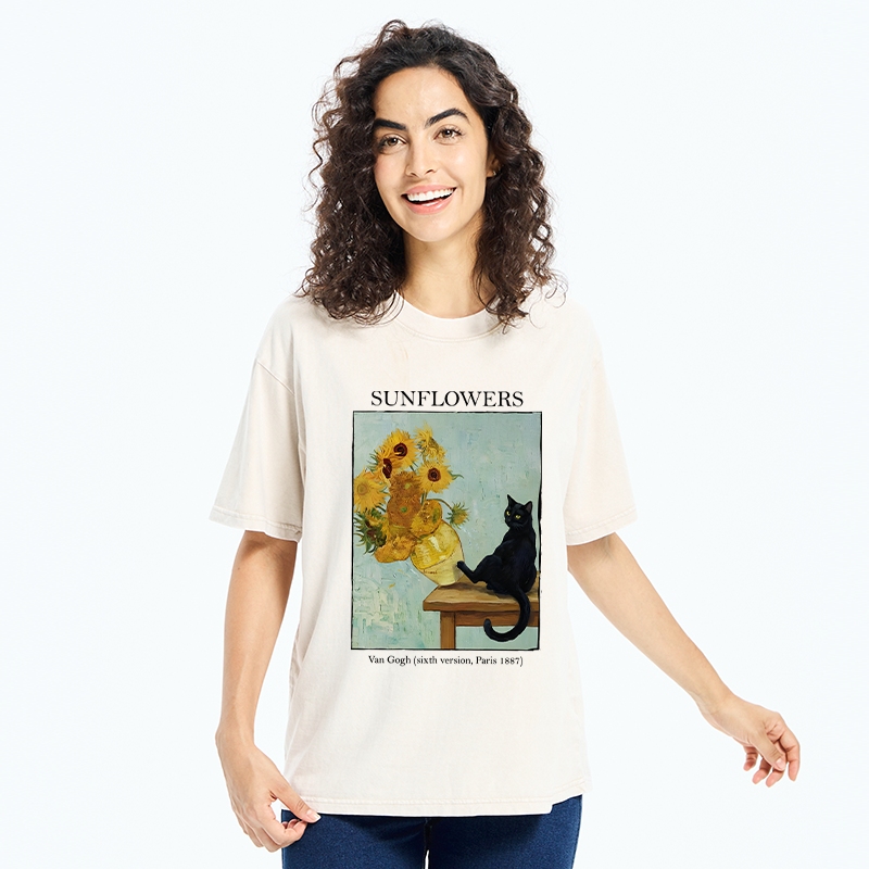 Tokyo-Tiger Cat Kicked The Sunflower Vase Washed T-Shirt