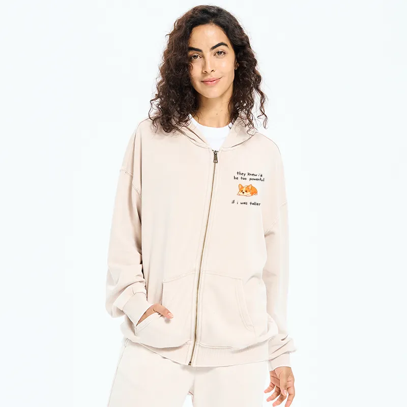 Tokyo-Tiger Funny Short Dog Joke Washed Zip Hoodie