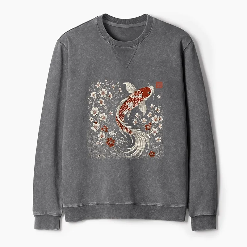Tokyo-Tiger Vintage Sakura And Koi Washed Terry Sweatshirt