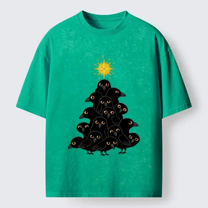 Tokyo-Tiger Crow Christmas Tree Washed T-Shirt