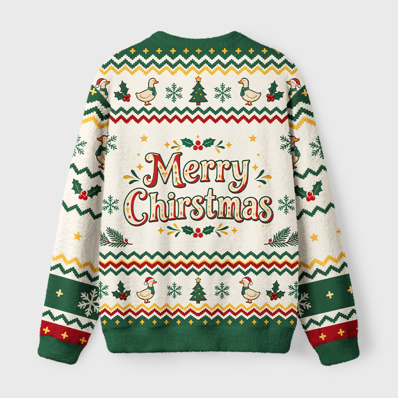 Tokyo-Tiger Christmas Geese Stack Fuzzy Christmas Ugly Sweatshirt
