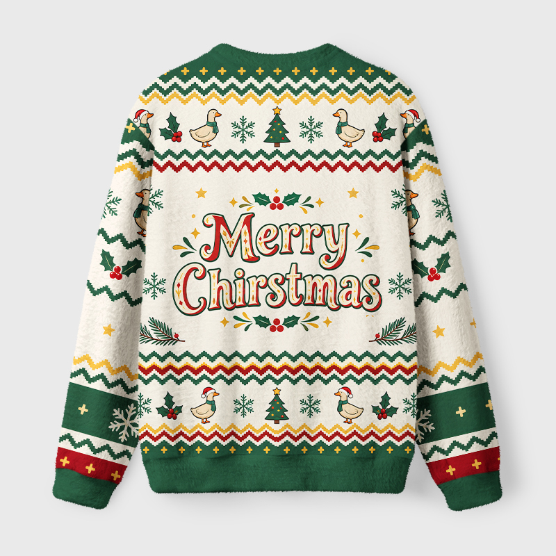 Tokyo-Tiger Christmas Geese Stack Fuzzy Christmas Ugly Sweatshirt