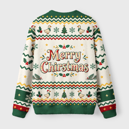 Tokyo-Tiger Christmas Geese Stack Fuzzy Christmas Ugly Sweatshirt