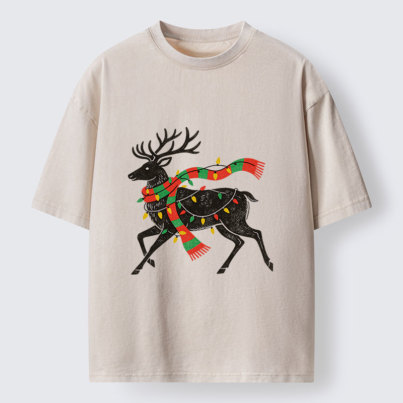Tokyo-Tiger Christmas Light Reindeer Washed T-Shirt