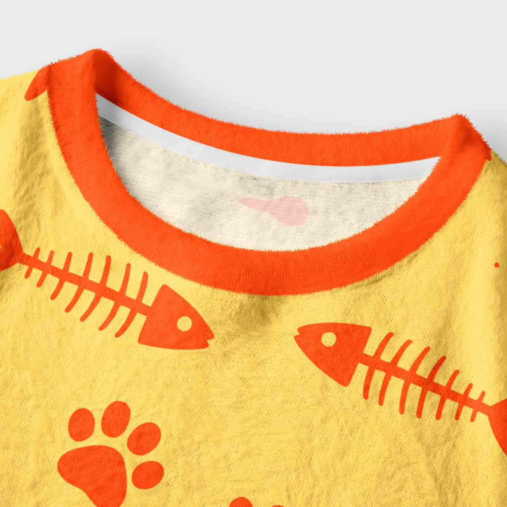 Tokyo-Tiger Cute Scarf Cat Women's Fuzzy Cropped Sweatshirt