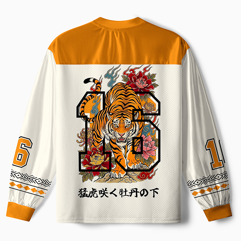Tokyo-Tiger Floral Tiger Art Paneled Long Sleeve Jersey