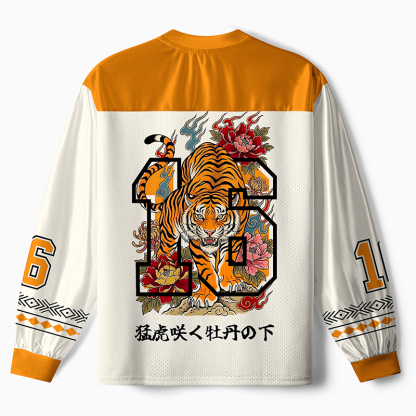 Tokyo-Tiger Floral Tiger Art Paneled Long Sleeve Jersey